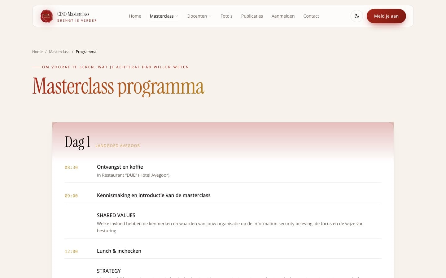 CISO Masterclass programme page